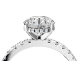 10K White Gold 2.07 Carat E VS1 Round Diamond Solitaire Ring with Pavé Band and Four-Prong Setting