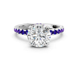10K White Gold 2.07 Carat E VS1 Round Diamond Solitaire Ring with Pavé Band and Four-Prong Setting