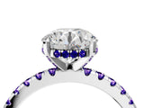 10K White Gold 2.07 Carat E VS1 Round Diamond Solitaire Ring with Pavé Band and Four-Prong Setting