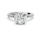 White gold Round Cut Diamond Solitaire Ring with Pavé Band and Four-Prong Setting_400