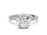 White gold Round Cut Diamond Solitaire Ring with Pavé Band and Hidden Halo_20