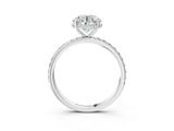 White gold Round Cut Diamond Solitaire Ring with Pavé Band and Hidden Halo_23