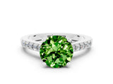 White gold Round Cut Diamond Solitaire Ring with Pavé Band and Prong Setting