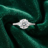 White gold Round Cut Diamond Solitaire Ring with Pavé Band and Prong Setting_136