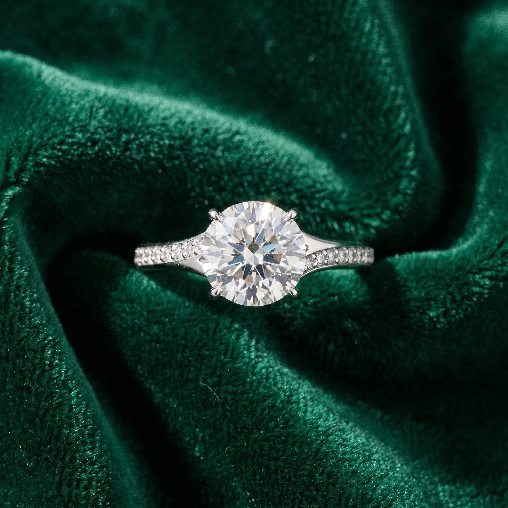 White Gold Round Pave Solitaire Ring Setting