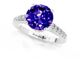 White gold Round Cut Diamond Solitaire Ring with Pavé Band and Prong Setting_1