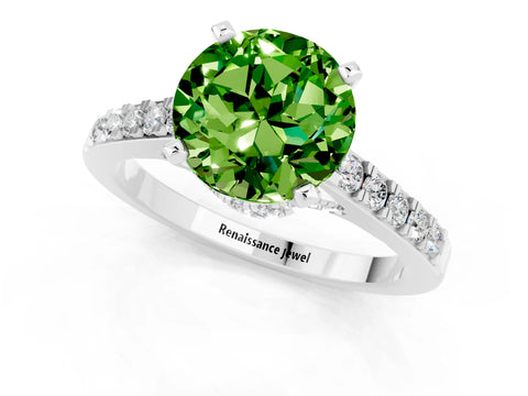 White gold Round Cut Diamond Solitaire Ring with Pavé Band and Prong Setting_1