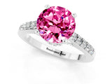 White gold Round Cut Diamond Solitaire Ring with Pavé Band and Prong Setting_1