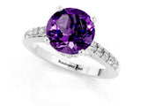 White gold Round Cut Diamond Solitaire Ring with Pavé Band and Prong Setting_1