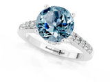 White gold Round Cut Diamond Solitaire Ring with Pavé Band and Prong Setting_1