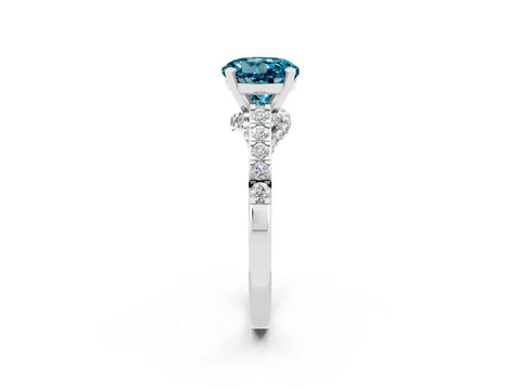 White gold Round Cut Diamond Solitaire Ring with Pavé Band and Prong Setting_2