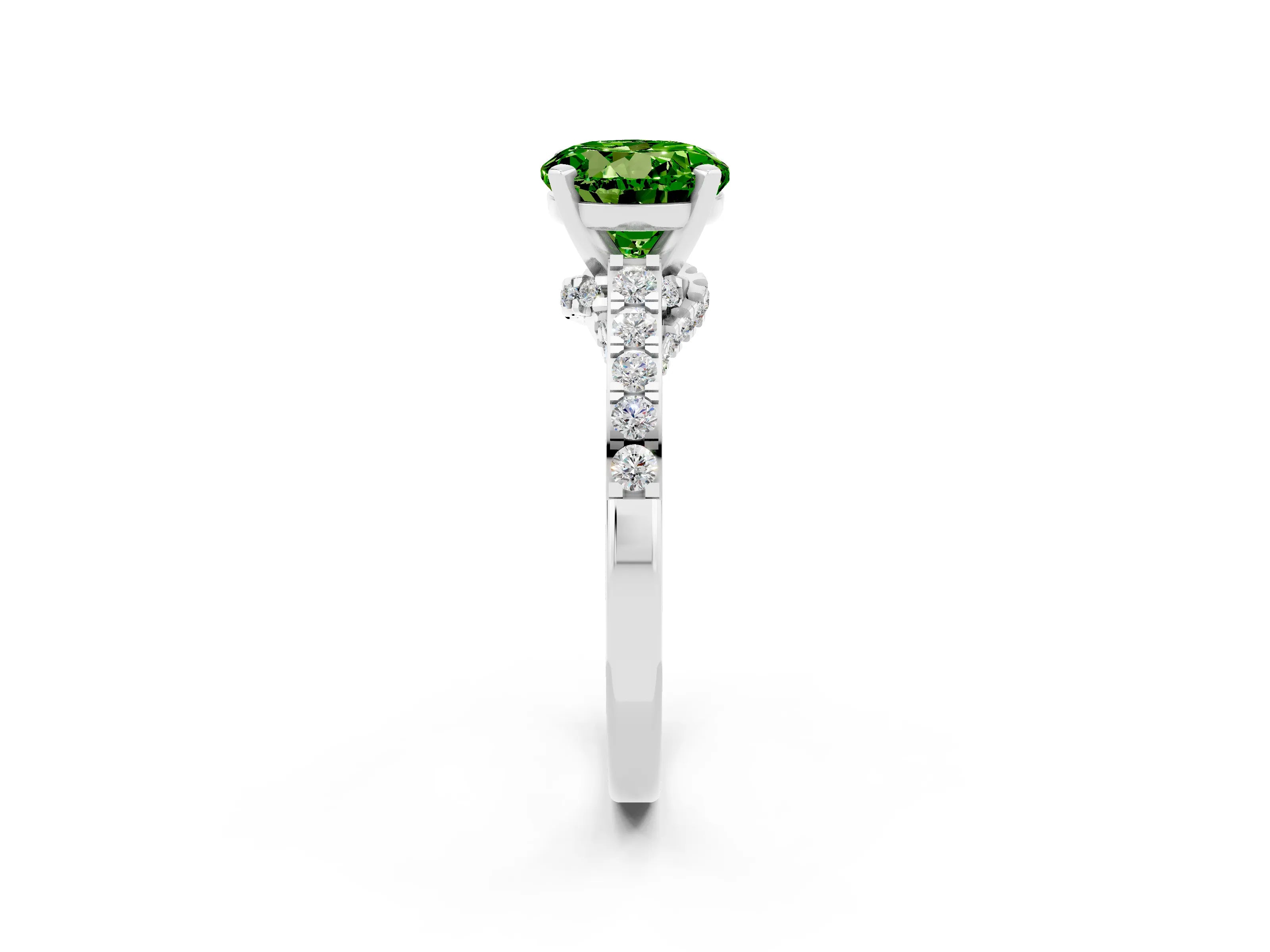 White gold Round Cut Diamond Solitaire Ring with Pavé Band and Prong Setting_2