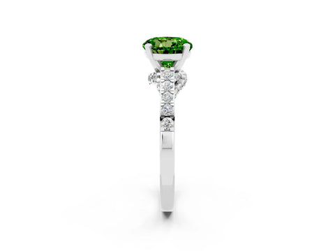 White gold Round Cut Diamond Solitaire Ring with Pavé Band and Prong Setting_2