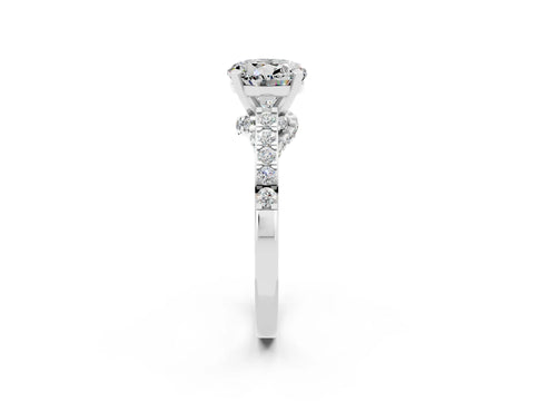 White gold Round Cut Diamond Solitaire Ring with Pavé Band and Prong Setting_2