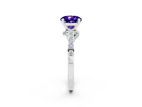 White gold Round Cut Diamond Solitaire Ring with Pavé Band and Prong Setting_2