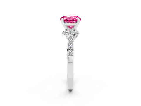 White gold Round Cut Diamond Solitaire Ring with Pavé Band and Prong Setting_2