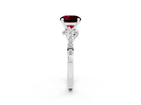 White gold Round Cut Diamond Solitaire Ring with Pavé Band and Prong Setting_2