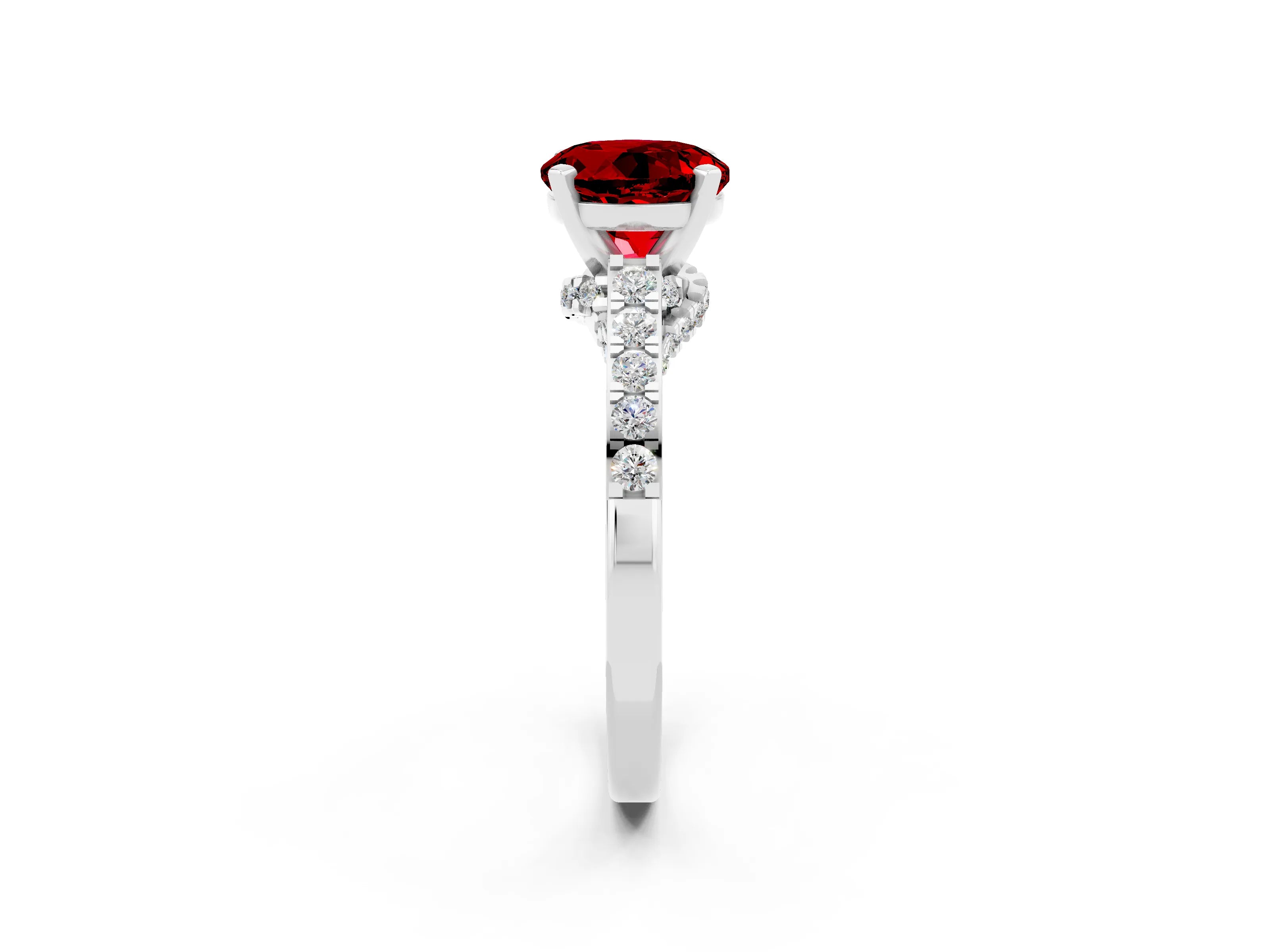 White gold Round Cut Diamond Solitaire Ring with Pavé Band and Prong Setting_2