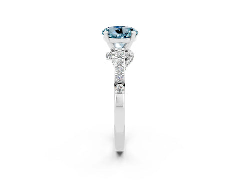 White gold Round Cut Diamond Solitaire Ring with Pavé Band and Prong Setting_2
