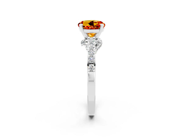 Silver Round Cut Citrine Solitaire Ring with Crossover Gallery and Round  Pavé Band