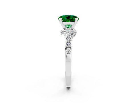 White gold Round Cut Diamond Solitaire Ring with Pavé Band and Prong Setting_2