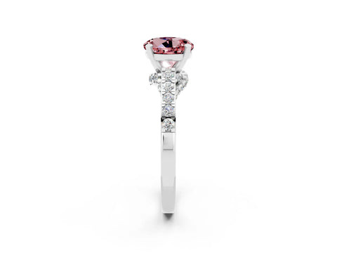 White gold Round Cut Diamond Solitaire Ring with Pavé Band and Prong Setting_2