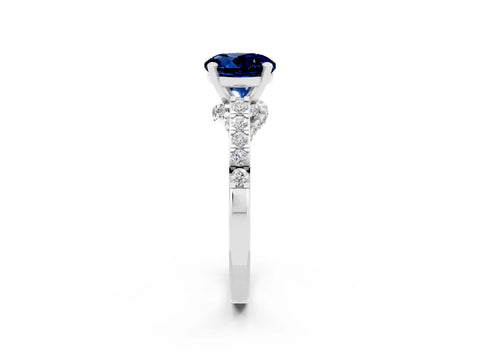 White gold Round Cut Diamond Solitaire Ring with Pavé Band and Prong Setting_2