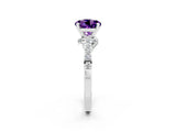 White gold Round Cut Diamond Solitaire Ring with Pavé Band and Prong Setting_2