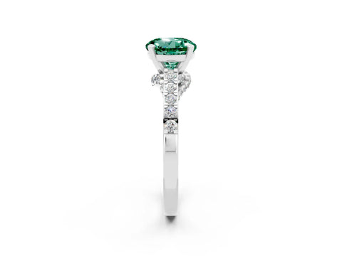 White gold Round Cut Diamond Solitaire Ring with Pavé Band and Prong Setting_2