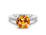 White gold Round Cut Diamond Solitaire Ring with Pavé Band and Prong Setting