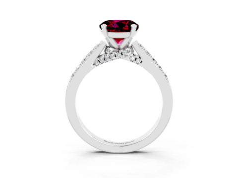 White gold Round Cut Diamond Solitaire Ring with Pavé Band and Prong Setting_3