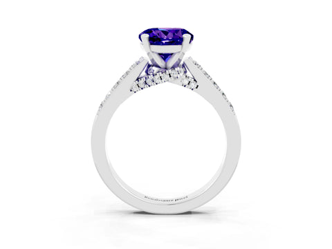 White gold Round Cut Diamond Solitaire Ring with Pavé Band and Prong Setting_3