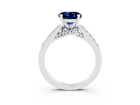 White gold Round Cut Diamond Solitaire Ring with Pavé Band and Prong Setting_3