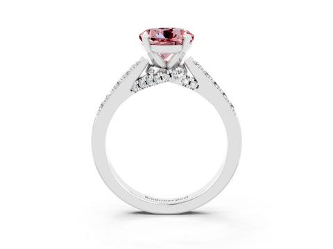 White gold Round Cut Diamond Solitaire Ring with Pavé Band and Prong Setting_3