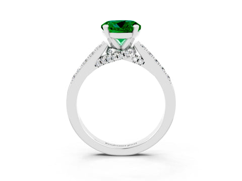 White gold Round Cut Diamond Solitaire Ring with Pavé Band and Prong Setting_3