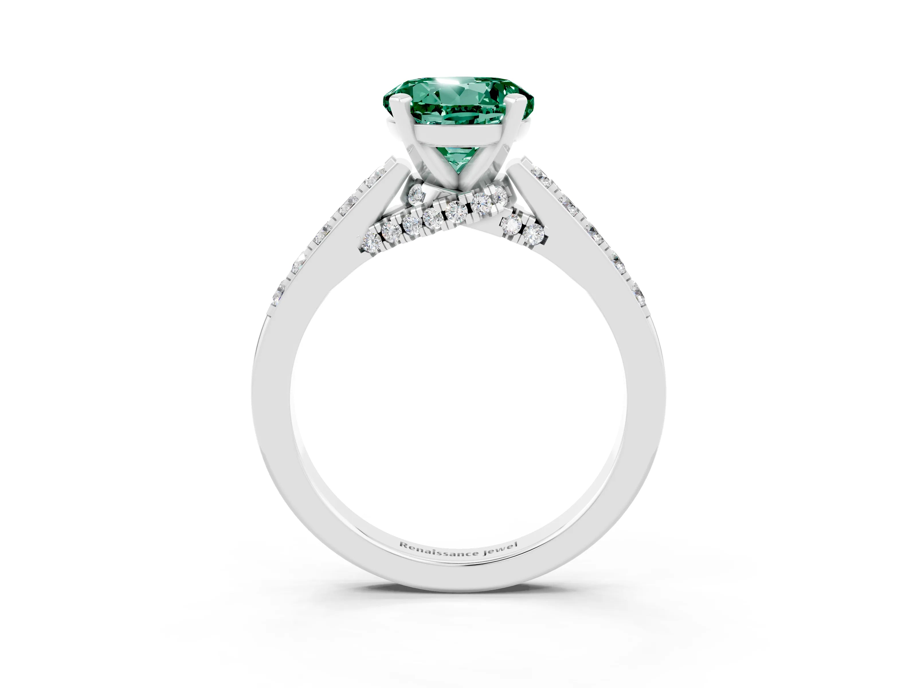 White gold Round Cut Diamond Solitaire Ring with Pavé Band and Prong Setting_3