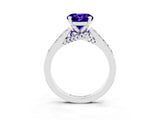 White gold Round Cut Diamond Solitaire Ring with Pavé Band and Prong Setting_3