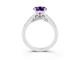 White gold Round Cut Diamond Solitaire Ring with Pavé Band and Prong Setting_3