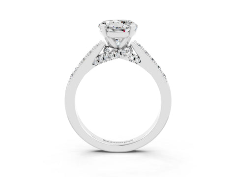 White gold Round Cut Diamond Solitaire Ring with Pavé Band and Prong Setting_3