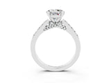 White gold Round Cut Diamond Solitaire Ring with Pavé Band and Prong Setting_3