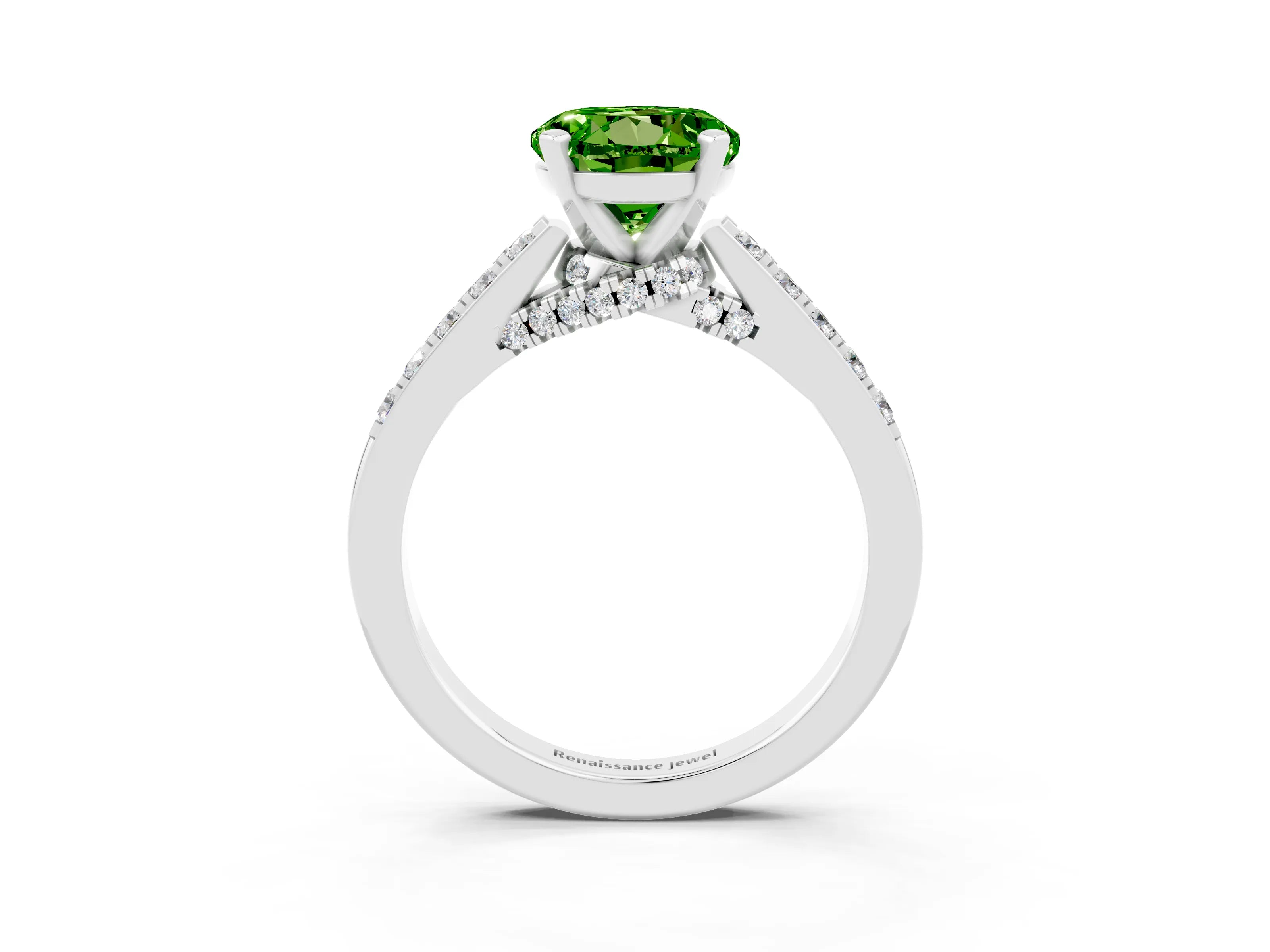 White gold Round Cut Diamond Solitaire Ring with Pavé Band and Prong Setting_3