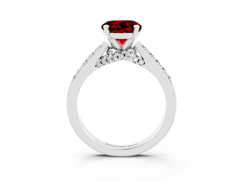 White gold Round Cut Diamond Solitaire Ring with Pavé Band and Prong Setting_3
