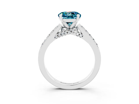 White gold Round Cut Diamond Solitaire Ring with Pavé Band and Prong Setting_3
