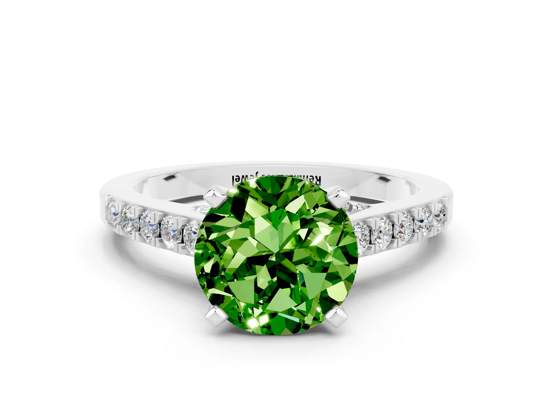 White gold Round Cut Diamond Solitaire Ring with Pavé Band and Prong Setting