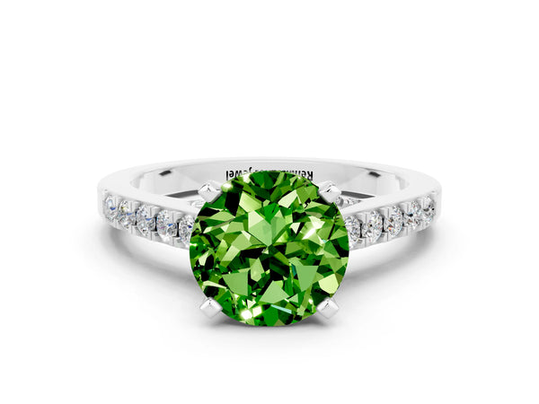 Silver Round Cut Peridot Solitaire Ring with Crossover Gallery and Round  Pavé Band