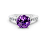 White gold Round Cut Diamond Solitaire Ring with Pavé Band and Prong Setting