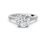 White gold Round Cut Diamond Solitaire Ring with Pavé Band and Prong Setting_44