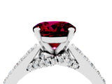 White gold Round Cut Diamond Solitaire Ring with Pavé Band and Prong Setting_4