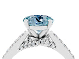 White gold Round Cut Diamond Solitaire Ring with Pavé Band and Prong Setting_4