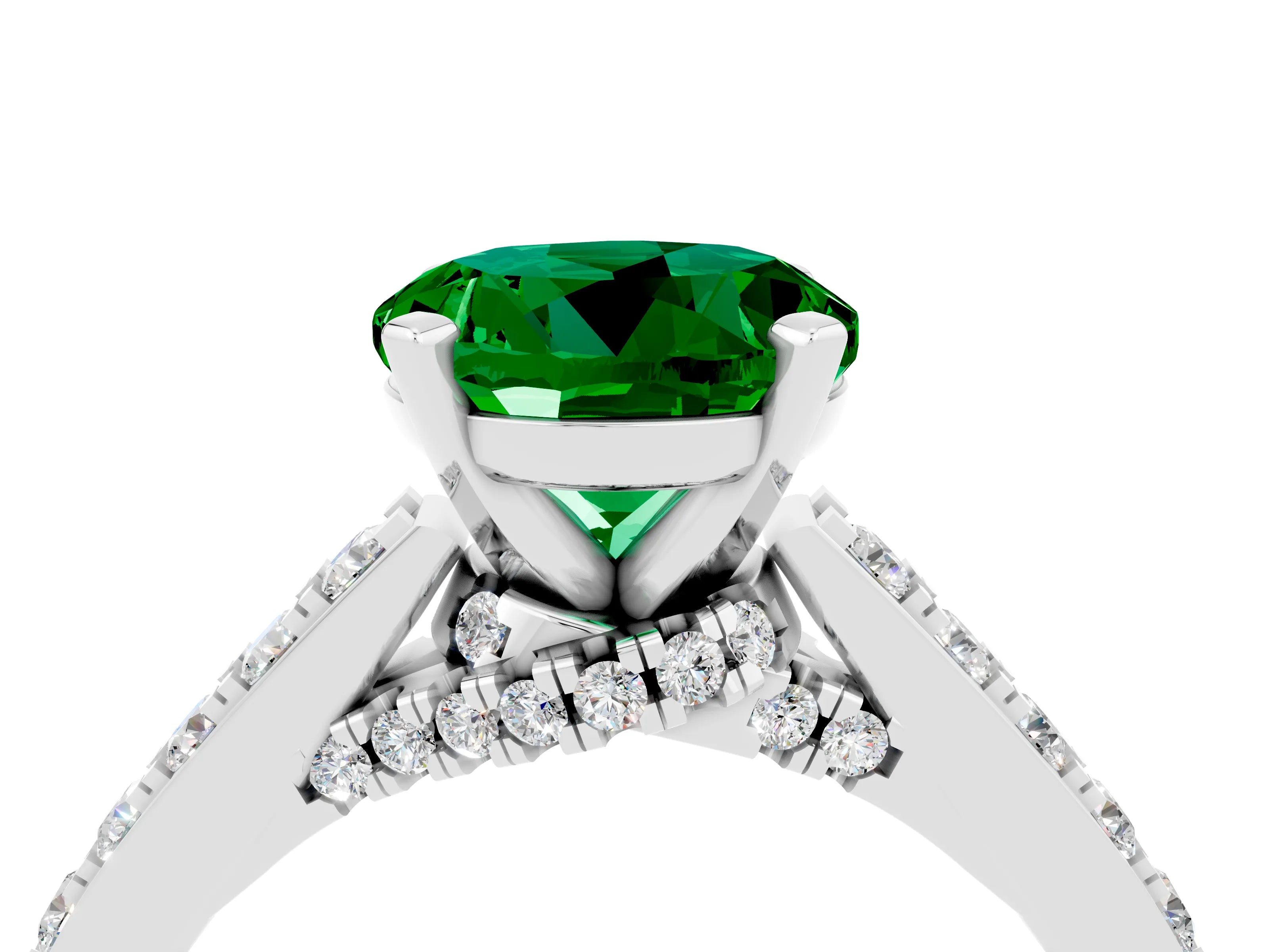White gold Round Cut Diamond Solitaire Ring with Pavé Band and Prong Setting_4